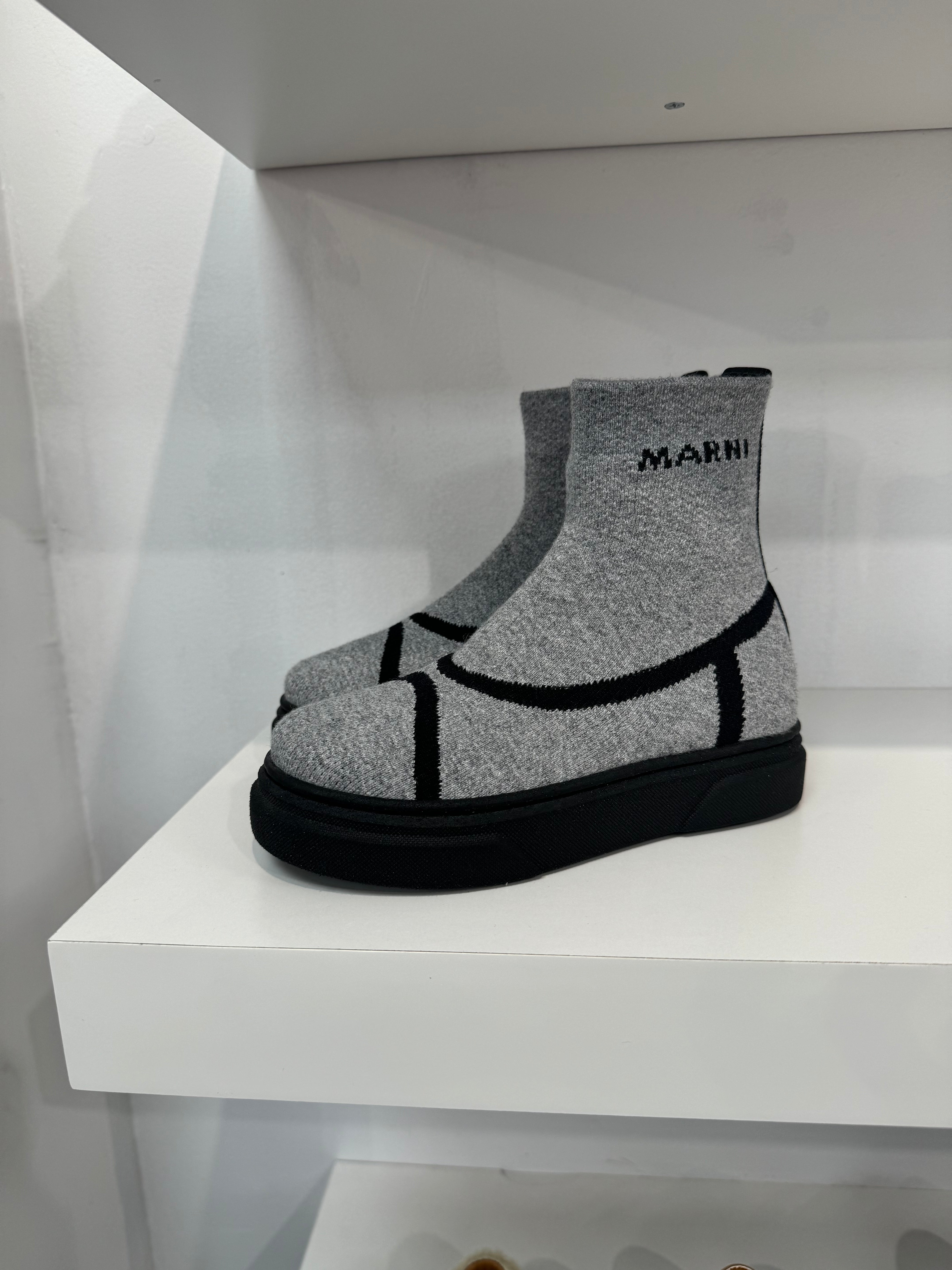 Marni Grey Logo Sock Bootie