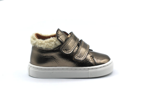 Atlanta Baby Metallic Fur Trim Velcro Sneaker