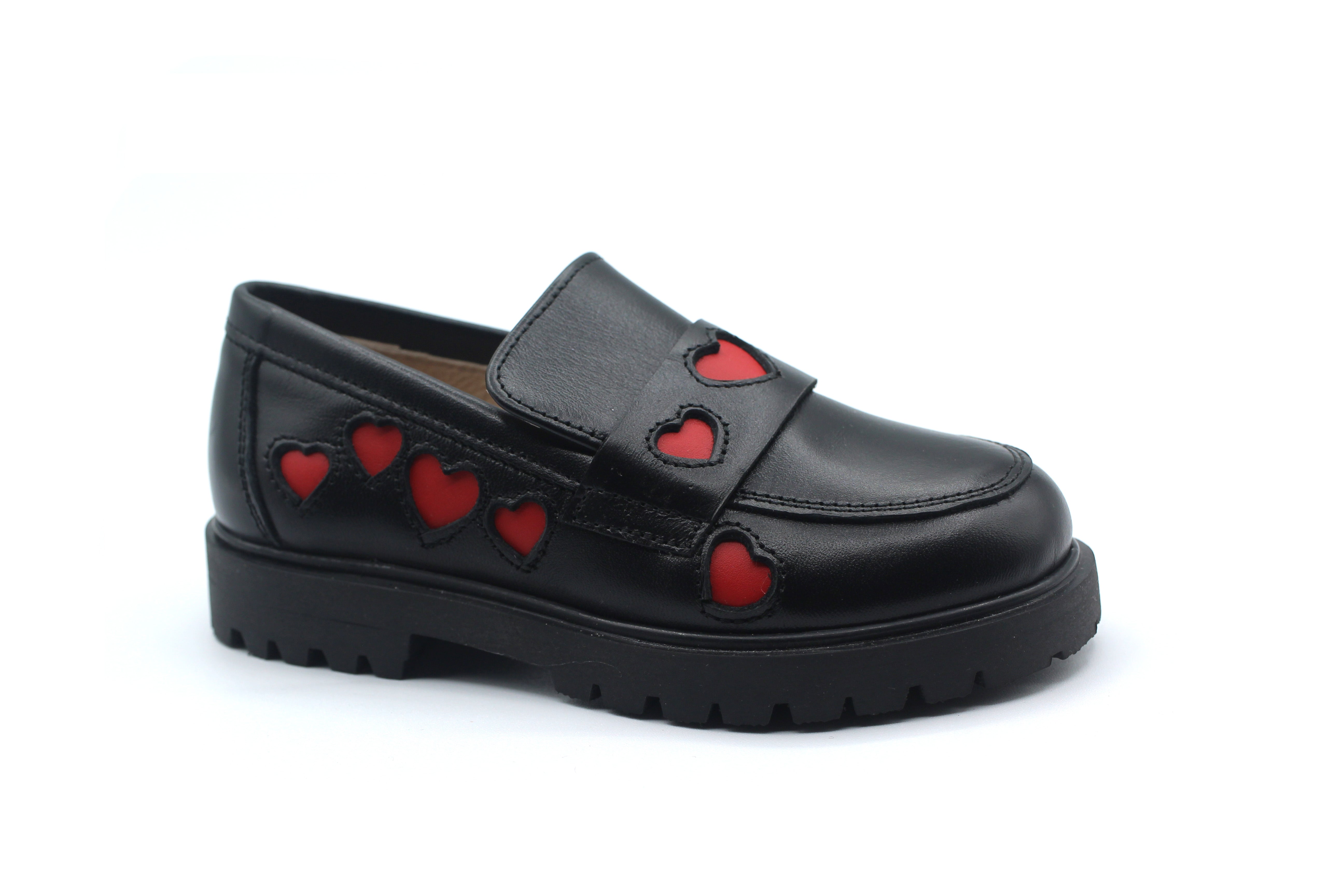 Don Louis Black Red Heart Chunky Loafer