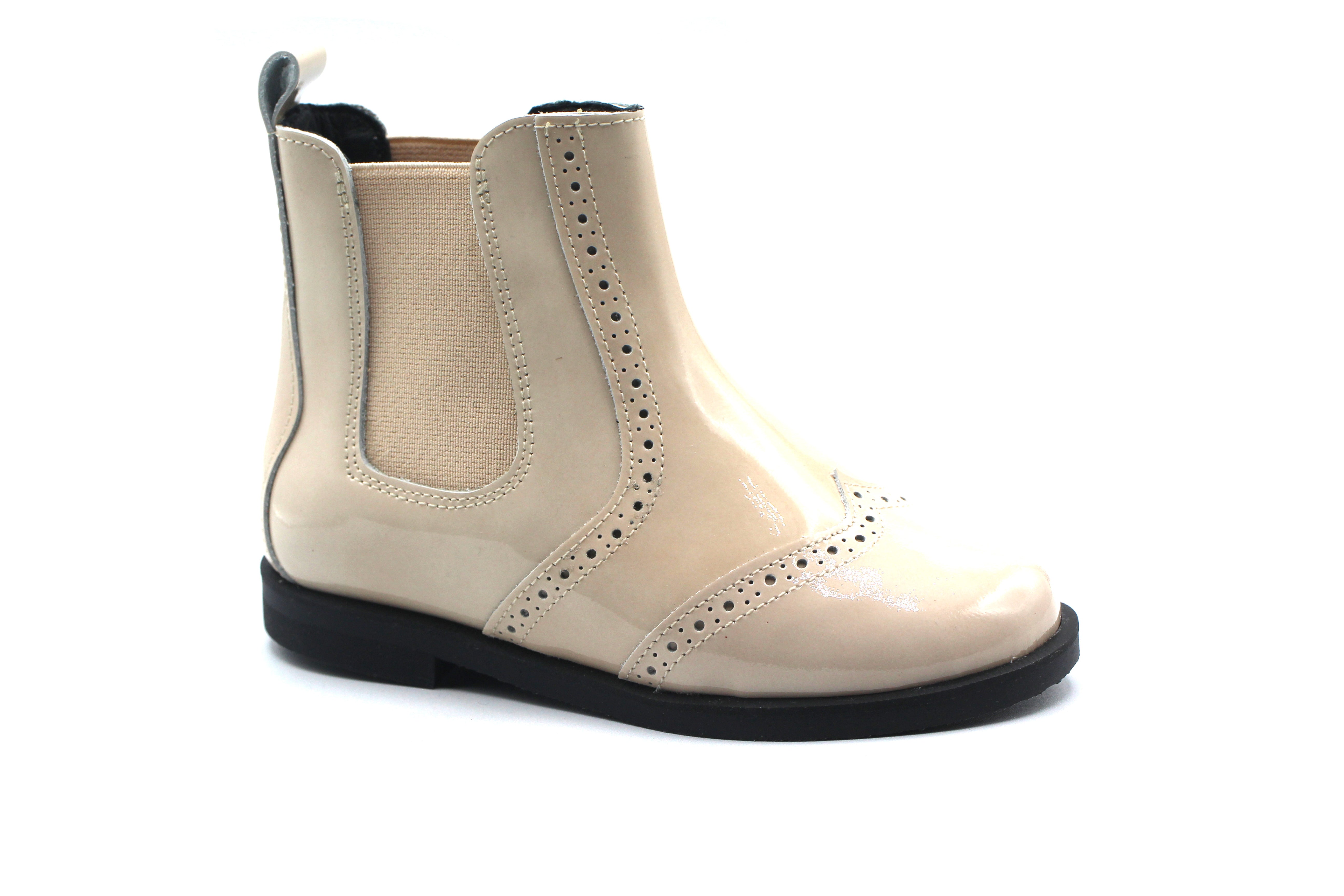 Don Louis Cream Patent Wingtip Bootie