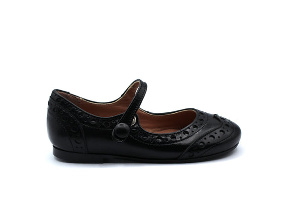 Papanatas Black Leather Wingtip Mary Jane