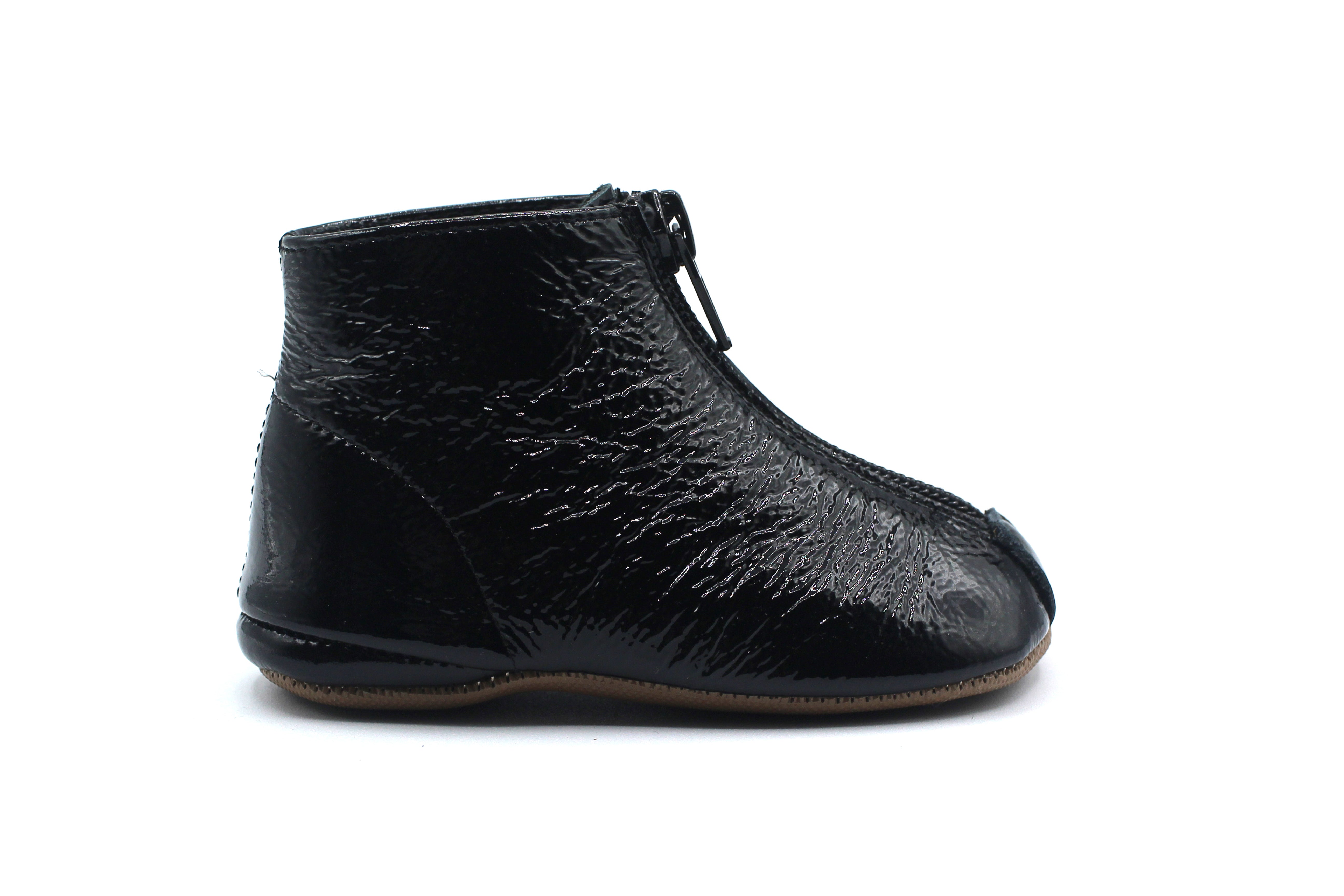 Pepe Black Patent Zipper Bootie