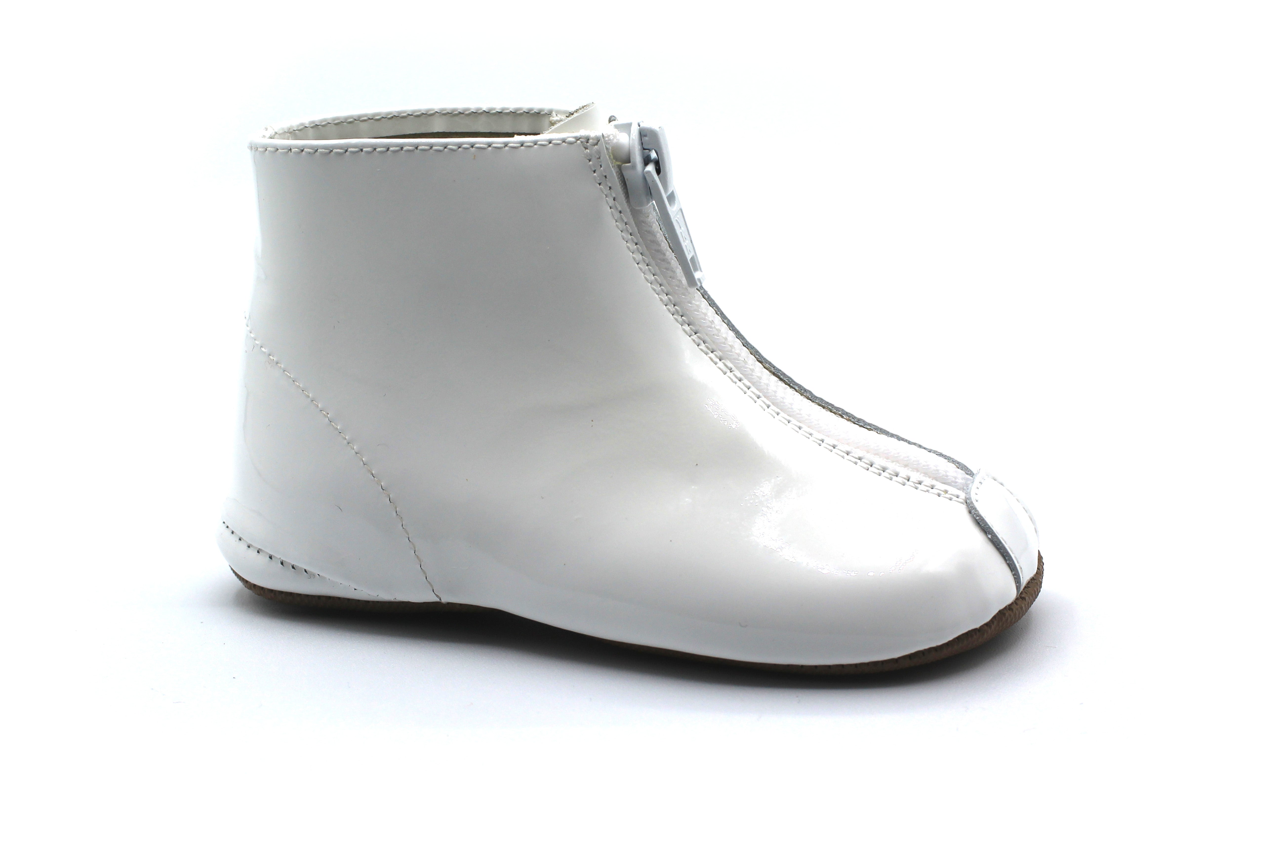 Pepe White Patent Zipper Bootie