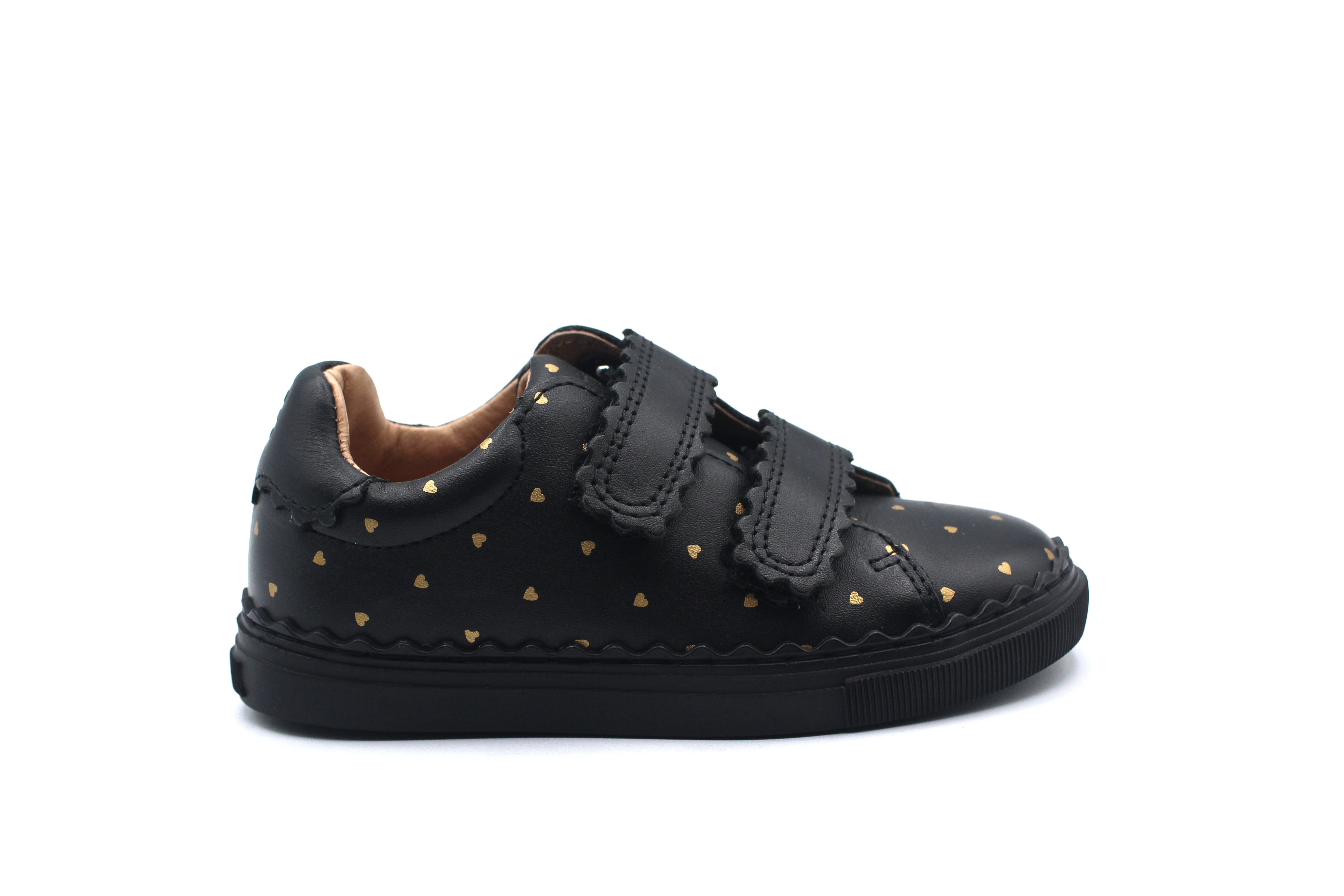 Porte Black Gold Hearts Velcro Sneaker