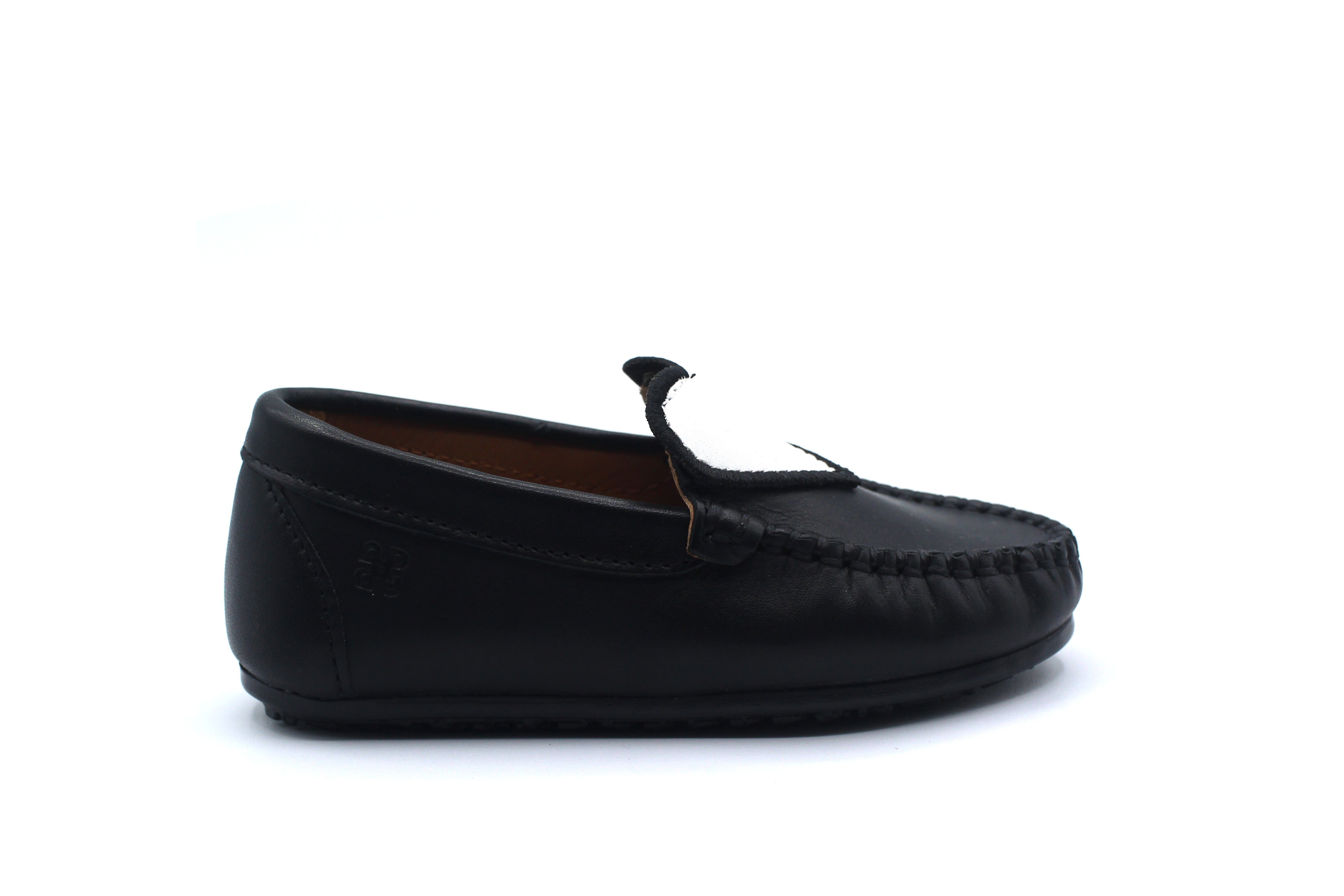 Porte Black Leather White Heart Loafer