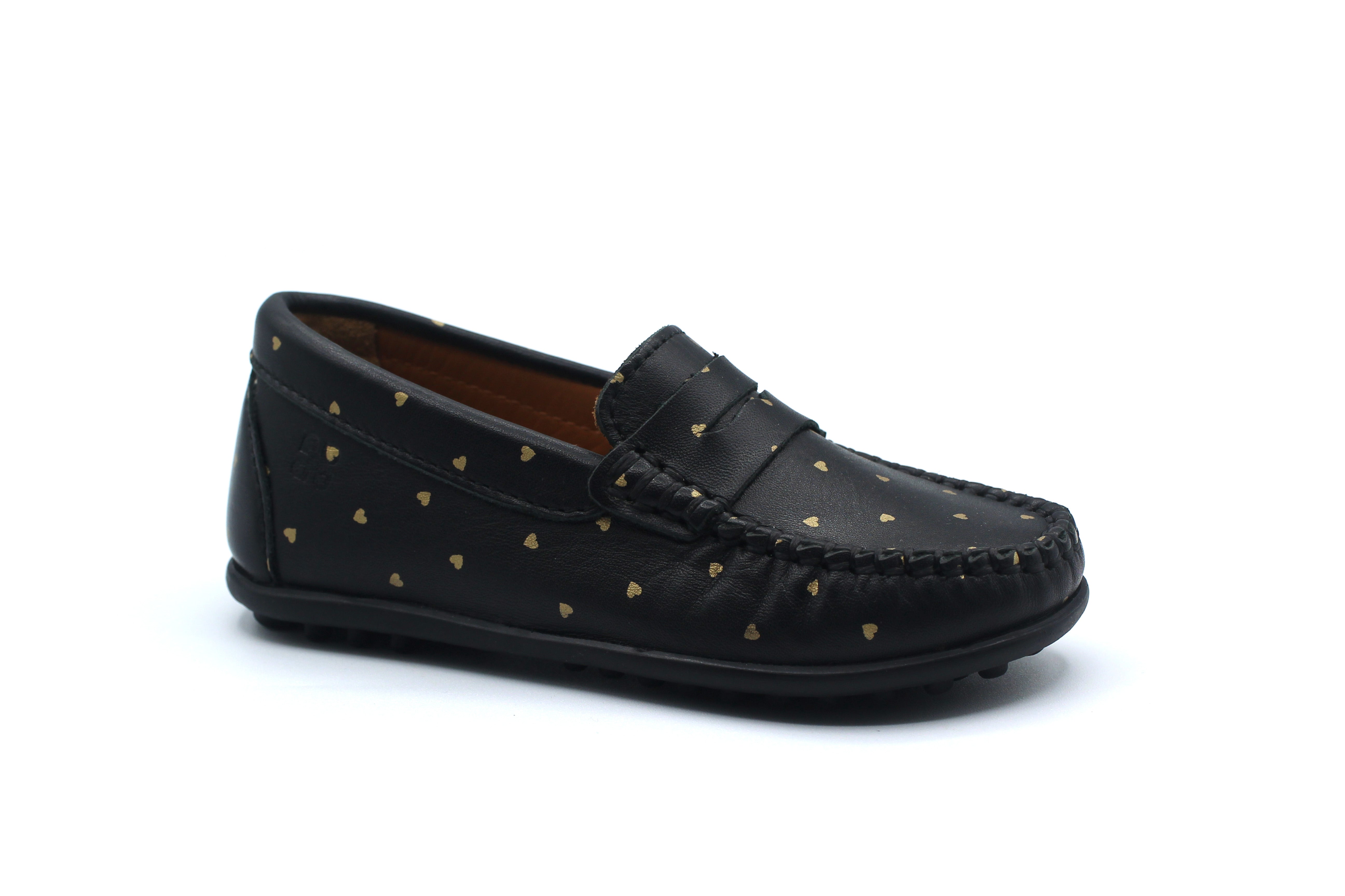 Porte Black Gold Hearts Penny Loafer