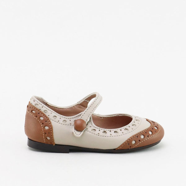 Papanatas Brown Two Tone Wingtip Mary Jane