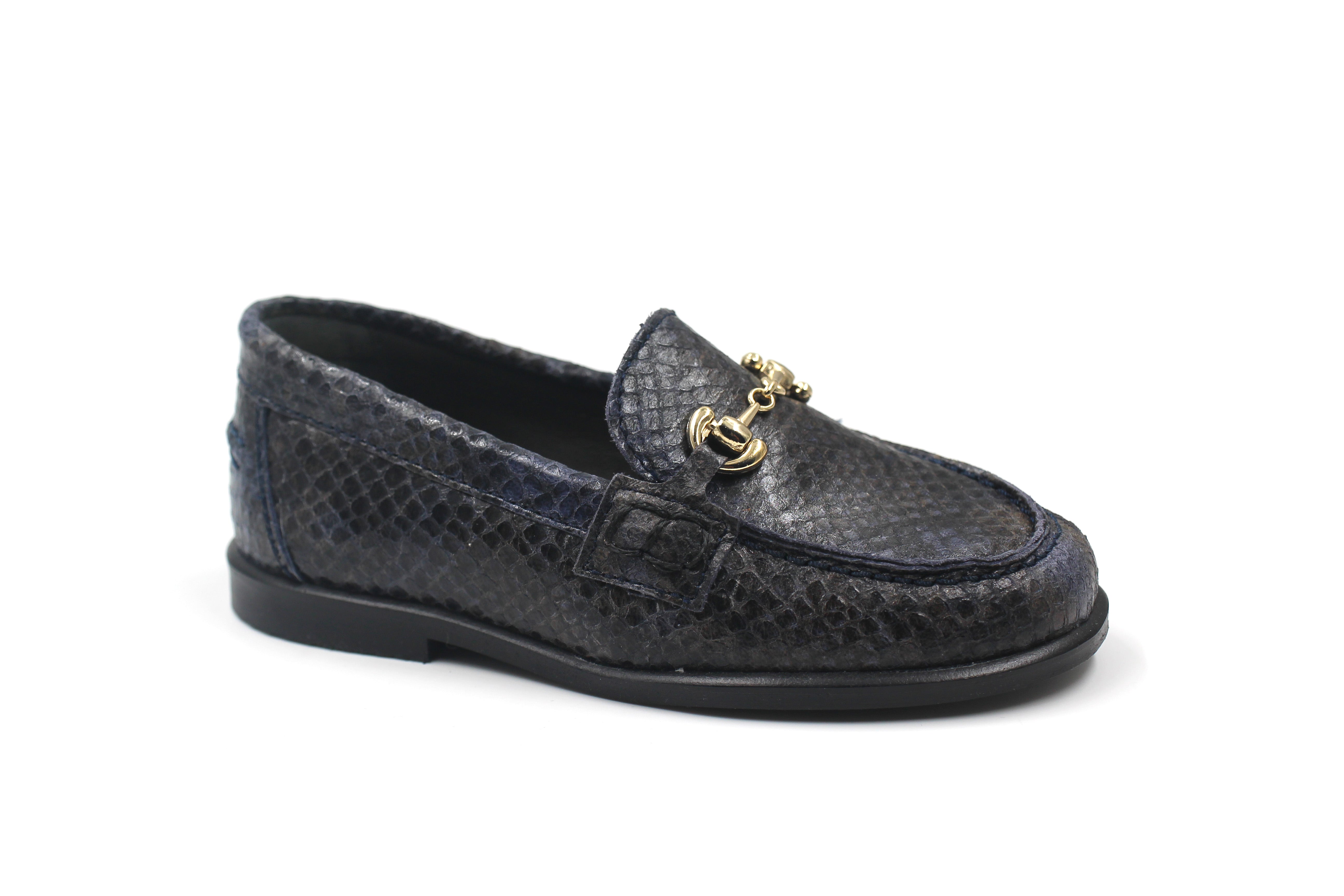 LMDI Navy Snake Leather Buckle Loafer