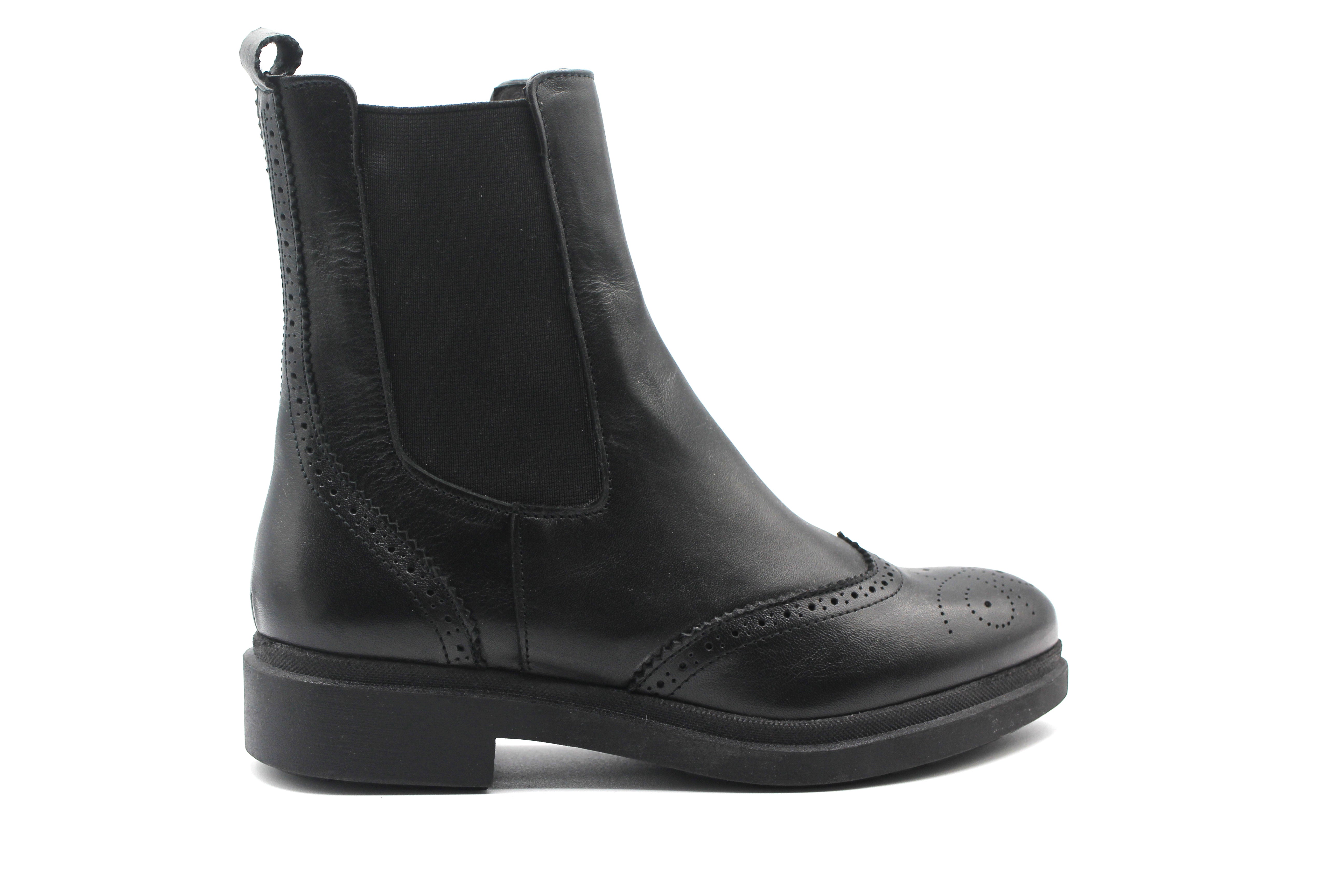 Valencia Black Leather Bootie with Elastic Sides